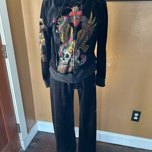 Ed Hardy Black Hoodie with Colorful Skull Design Y2K sold out online
